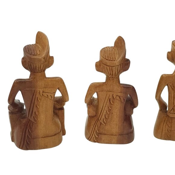 Indonesian Hand Carved Wood Figures 3" Miniatures Tribal Gamelan Band Balinese - Picture 6 of 14